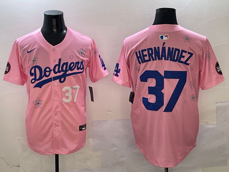 Men Los Angeles Dodgers #37 Hernandez Pink Sakura Edition 2025 Nike MLB Jersey style 4->los angeles dodgers->MLB Jersey